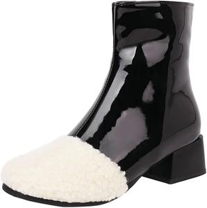 No Brand Женские ботильоны на осень и зиму с модными вставками из овечьей шерсти, удобным квадратным каблуком и боковой молнией, трансформируемые. Ботинки для женщин (зеленый, 37)