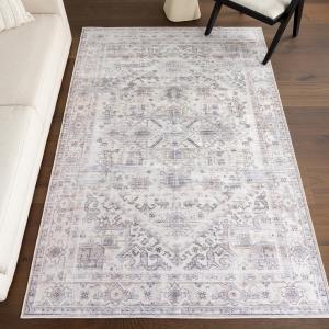 Ковер nuLOOM, 122 x 183 см, с моющейся в стиральной машине поверхностью, водонепроницаемый, непромокаемый, с противоскользящей основой и устойчивостью к пятнам для гостиной, спальни, кухни, столовой, цвет Kaleen Grey