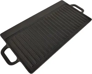 Чугунная сковорода 50x23,5x1,5 см, двусторонняя, для гриля, костра, духовки, плиты Sesua