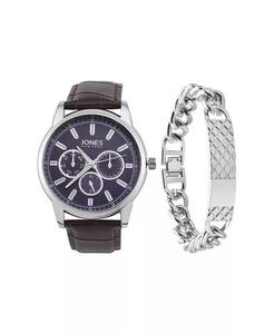Мужские аналоговые часы из коричневого полиуретанового ремешка, 44 мм, комплект браслета Jones New York