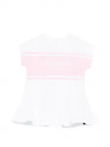 Платье с оборчатым подолом Balmain Kids, белый