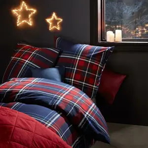 Фланелевое постельное белье Dream Sleep Fine в клетку Aspen, темно-синий, красный, 135x200 см + 80x80 см Traumschlaf