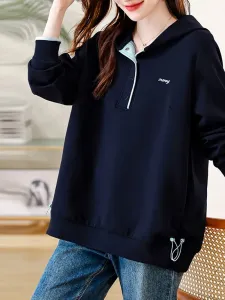 Женская толстовка с вышитым логотипом и капюшоном на пуговицах Doux Belle, цвет Navy