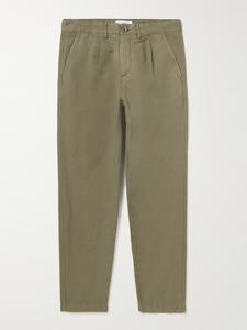 Прямые брюки со складками из крашеного в готовом виде хлопка и льна MR P., зеленый