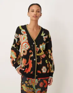 Черный удлиненный кардиган Never Fully Dressed с узором пейсли