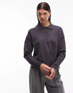 Трикотажный структурированный регбийный топ ASOS DESIGN серого цвета