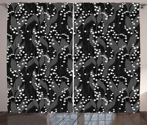 Штора ABAKUHAUS Botanical Rustic, монохромный минималистичный цветочный узор, универсальные ленточные шторы для гостиной с петлями и крючками, 280 x 225 см, темно-серый, черный, белый