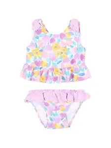 Купальник с цветочным принтом и воланами Mayoral, фиолетовый