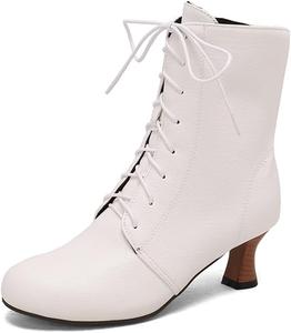 Женские ботильоны с шнуровкой и средним каблуком LYYSKY. Пожалуйста, смотрите таблицу размеров и описание товара. Размеры: US4-US17 / EU34-EU50, White(Pu)