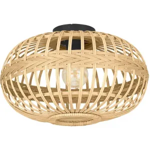 Потолочный светильник AMSFIELD, сталь и дерево, E27, для гостиной, коридора E27 1 шт. Потолочный светильник, для столовой, H28,5 x Ø45 см, черный, 1x40W без лампы. Eglo, черный