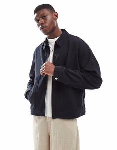 ASOS DESIGN Премиум льняная куртка свободного кроя из смеси хлопка и льна черного цвета