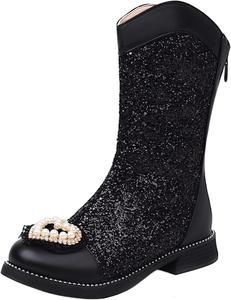 Женская мода: сапоги миди с застежкой-молнией сзади, низкий каблук 2,5 см, украшенные пайетками и блестящими стразами, дизайн в стиле Лолиты, принцессы, ботильоны LYYSKY, Black(1-30)