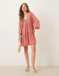 Мини-платье Marley в стиле бохо с V-образным вырезом в тускло-розовом цвете от Nobody's Child