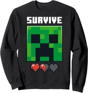 Толстовка с постером Minecraft Creeper Survive Big Face Hearts, черная