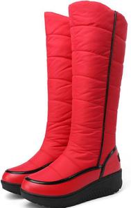 Женские зимние высокие сапоги с утеплителем, круглым носком, плоским каблуком, толстой подошвой, меховой подкладкой, легкие, противоскользящие, до колена, подходят для зимы, снега и шопинга NEGYANME, Red