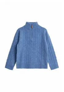 Классический джемпер стандартного кроя с косами и молнией до середины груди. Jojo Maman Bébé, Blue