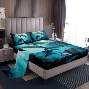 Erosebridal Комплект постельного белья Dolphin Sheets с милыми дельфинами в голубых океанских тонах, Teal