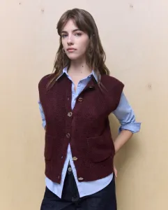Женский вязаный жилет с металлической пуговицей Easy Wear, бордовый