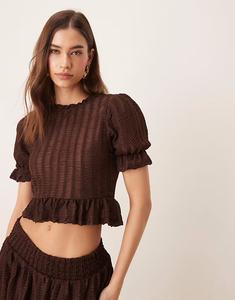 Текстурированный топ ASOS DESIGN Coord с оборками коричневого цвета