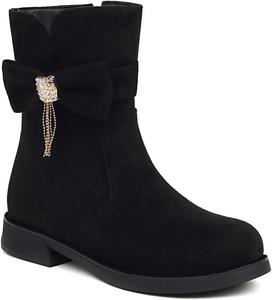 Женские ботильоны с круглым носком, бахромой и свободным силуэтом, на низком плоском каблуке, с перфорацией и декоративными кисточками, короткие нарядные ботинки JOEUSTY, Black-Fur Lined