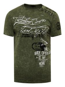 Футболка цвета хаки с промасленной отделкой, боковыми пуговицами и принтами Rusty Neal