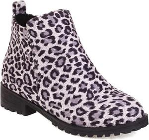 WOkismD Женские эластичные ботильоны с круглым носком, на низком широком каблуке, высокие ботинки, осень-зима, теплый леопардовый принт, замшевые короткие ботинки