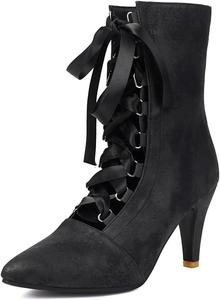 Женские элегантные ботильоны с острым носком на шнуровке, на высоком каблуке-стилет, для свадьбы или вечеринки, короткие JOEUSTY, Black