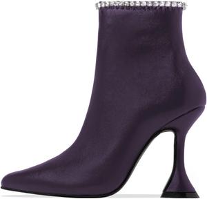 Женские ботильоны YDN с высоким каблуком, заостренным носком и молнией, блестящие с камнями, праздничные туфли, размеры 4-15 US, Dark Purple