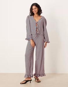 Широкие брюки с оборкой по низу, черно-розовая клетчатая ткань Asos Design