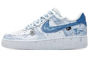 Nike Мужские износостойкие низкие скейтбордные кроссовки Air Force 1 белого и синего цвета