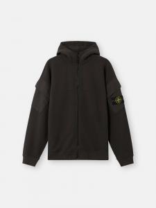 Толстовка прямого кроя с капюшоном на молнии и карманами на рукавах Stone Island 6100009 BRUSHED ORGANIC COTTON FLEECE, Lead Grey