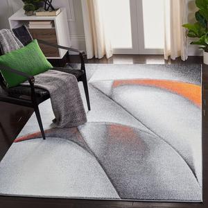 Ковер SAFAVIEH, 275 x 366 см, Hollywood Collection - Grey & Orange, дизайн в стиле Mid-Century Modern, без линьки и простой в уходе, идеален для помещений с высокой проходимостью в гостиной, спальне (HLW716P)