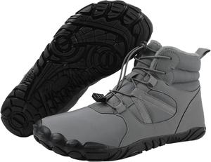 Зимние походные ботинки для женщин и мужчин с меховой подкладкой, утепленные ботильоны с широким носком и подошвой без подъема, минималистичные водонепроницаемые противоскользящие ботинки для ходьбы унисекс Lghlmcl, серый