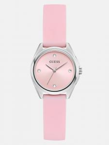 Guess Factory Аналоговые часы с серебристым стеклом и розовым силиконовым ремешком