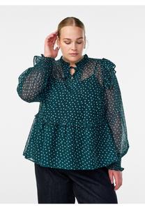 Блуза Zizzi MIT RÜSCHENDETAILS UND KLEINEN PUNKTEN, Ponderosa Pine Dot/Green