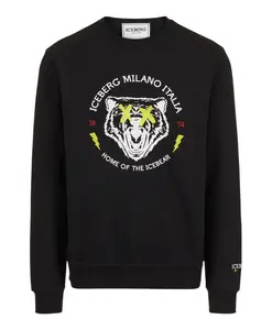 Толстовка прямого кроя с круглым вырезом из черного хлопка с принтом в виде медведя. Iceberg, черный