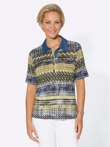 Рубашка-поло джинсово-синего цвета с фисташковым принтом WITT WEIDEN