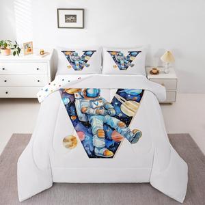 Erosebridal Детское одеяло с монограммой Initial Letter V, космический дизайн, астронавты, галактика, Blue White V