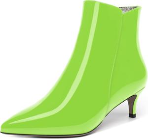 Женские ботинки MOVINSTEPS с молнией, с заостренным носком, однотонные, для холодной погоды, из лакированной кожи, рабочие, на невысоком каблуке-кистенке, высота голенища до щиколотки, каблук 2 дюйма, Lime Green