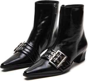 Женские ботильоны Vaslemuse с пряжкой, укороченные ботинки на щиколотку, низкий каблук kitten, с люверсами, сексуальные заостренные носки, модные короткие ботинки с молнией, Black