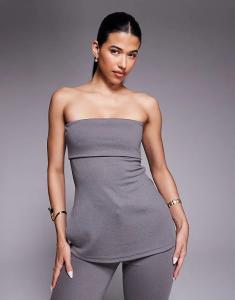 Удлиненный топ-бандо из трикотажной саржи ASOS DESIGN темно-серого цвета