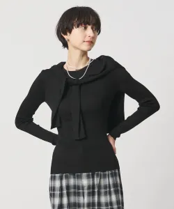 Вязаный свитер из ребристого трикотажа с круглым вырезом из шелка United Arrows, цвет Black