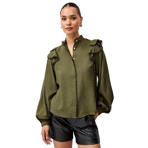 Блузка с рюшами на плечах и плоской отделкой помпонами, plus size Ellos, Burnt Olive