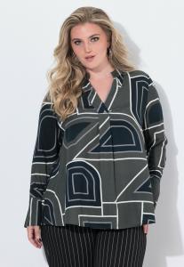 Блуза Ulla Popken LONG SLEEVE , Khaki Grey/Khaki