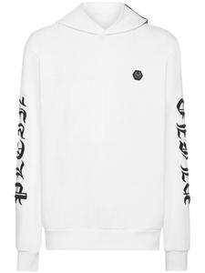 Philipp Plein толстовка с капюшоном Gothic Plein из хлопка, белый