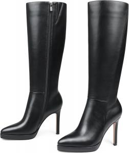 Женские сапоги COLETER до колена с острым носком и шпилькой, боковой молнией, длинные сапоги, осенние, сексуальные, для свадебного платья, Black