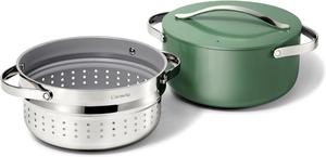 Кастрюля Caraway керамическая с антипригарным покрытием, крышкой и пароваркой 6,15 л, зеленый