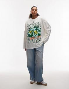 Лонгслив свободного кроя с длинными рукавами ASOS DESIGN Curve кремового цвета с цветочным принтом