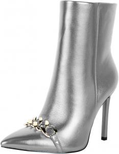 Женские закрытые ботильоны Pazzion с заостренным носком, цепочками, боковой молнией, высокими каблуками-стилетами, короткие ботинки, стильные для работы и повседневной носки, размер 4-16 по US, Silver
