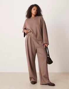 Широкие брюки Curve из флиса, насыщенного серо-коричневого цвета Asos Curve